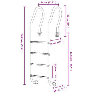 vidaXL Pool Ladder 54x38x184.5 cm 304 Stainless Steel - Giant Lobelia