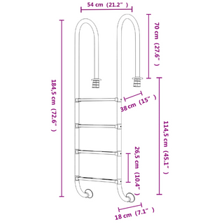 vidaXL Pool Ladder 54x38x184.5 cm 304 Stainless Steel - Giant Lobelia