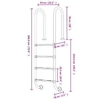 vidaXL Pool Ladder 54x38x184.5 cm 304 Stainless Steel - Giant Lobelia