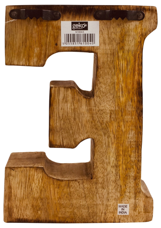 Hand Carved Wooden Geometric Letter E - Giant Lobelia