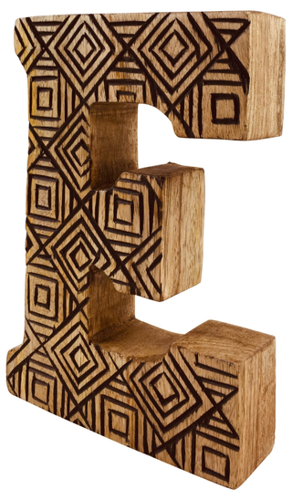 Hand Carved Wooden Geometric Letter E - Giant Lobelia