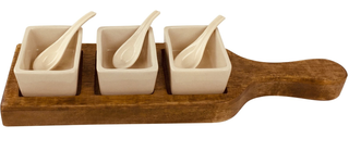 Wooden Tray With Dip Bowls & Spoons 36cm - Giant Lobelia