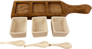 Wooden Tray With Dip Bowls & Spoons 36cm - Giant Lobelia