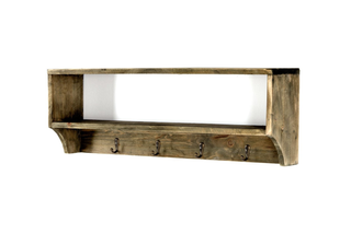 Wooden Wall Shelf with 4 Hooks 54 x 10 x 18 cm - Giant Lobelia