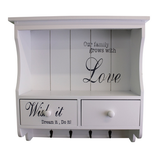 Wall Unit in White with Hooks, Drawers & Shelf - Giant Lobelia