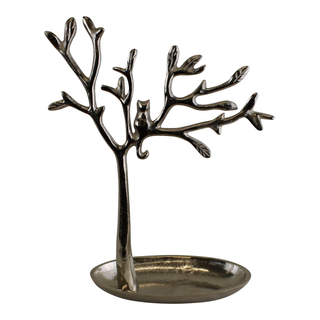 Silver Metal Tree With Cat Jewellery Stand - Giant Lobelia