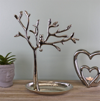 Silver Metal Tree With Cat Jewellery Stand - Giant Lobelia