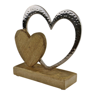 Large Double Heart On Wooden Base Ornament - Giant Lobelia