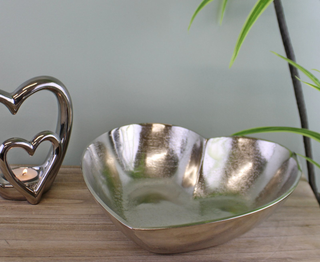 Silver Metal Heart Shaped Decorative Bowl - Giant Lobelia