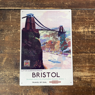 Vintage Metal Sign - British Railways Retro Advertising, Bristol Clifton Suspension Bridge - Giant Lobelia