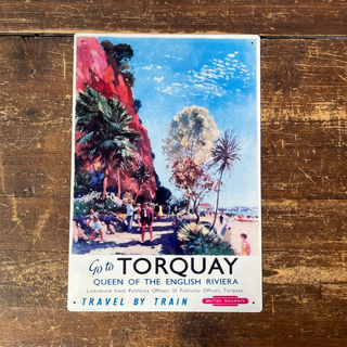 Vintage Metal Sign - British Railways Retro Advertising, Torquay Queen Of The English Riviera - Giant Lobelia