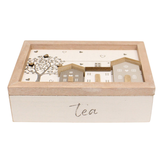 Tea Box, Wooden Houses Design, 24x16cm. - Giant Lobelia