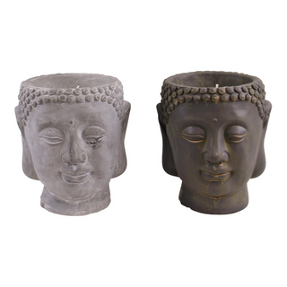 Set of 2 Large Cement Buddha Design Candles - Giant Lobelia