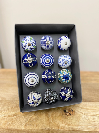 Set Of 12 Ceramic Blue Round Knobs - Giant Lobelia