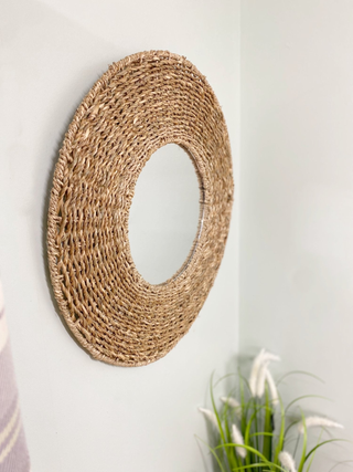 Natural Seagrass Mirror 50cm - Giant Lobelia