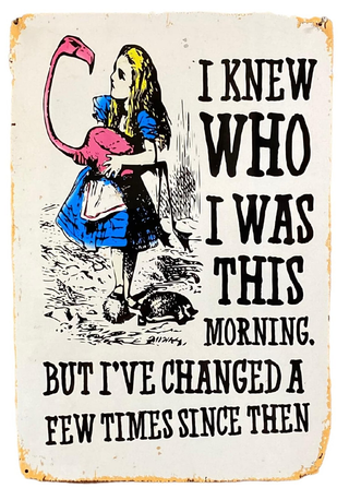 Vintage Metal Sign - Alice In Wonderland - I Knew Who I Was, But I've Changed - Giant Lobelia