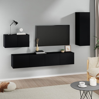 4 Piece TV Cabinet Set Black Engineered Wood - Giant Lobelia