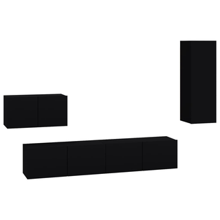 4 Piece TV Cabinet Set Black Engineered Wood - Giant Lobelia