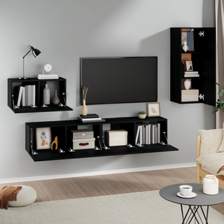 4 Piece TV Cabinet Set Black Engineered Wood - Giant Lobelia