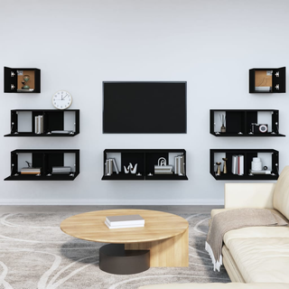 7 Piece TV Cabinet Set Black Engineered Wood - Giant Lobelia