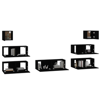 7 Piece TV Cabinet Set Black Engineered Wood - Giant Lobelia