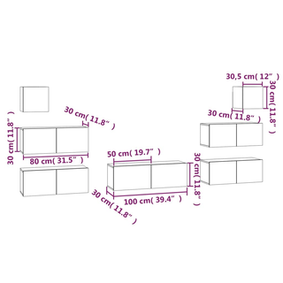 7 Piece TV Cabinet Set Black Engineered Wood - Giant Lobelia