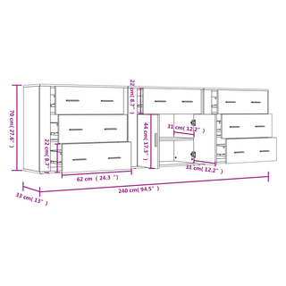 Sideboards 3 pcs Sonoma Oak Engineered Wood - Giant Lobelia