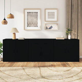 vidaXL Sideboards 3 pcs Black Engineered Wood - Giant Lobelia