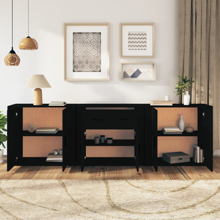 vidaXL Sideboards 3 pcs Black Engineered Wood - Giant Lobelia