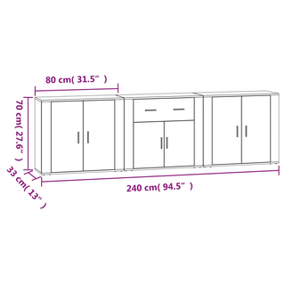 vidaXL Sideboards 3 pcs Black Engineered Wood - Giant Lobelia