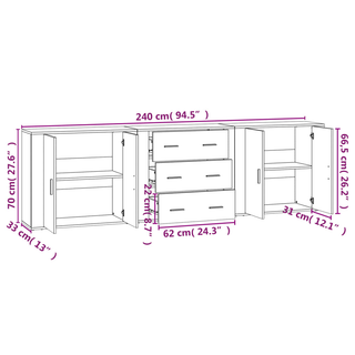 vidaXL Sideboards 3 pcs White Engineered Wood - Giant Lobelia