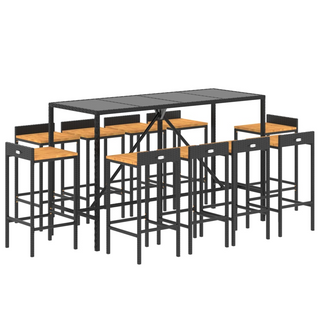 11 Piece Garden Bar Set Black Poly Rattan& Solid Wood Acacia - Giant Lobelia