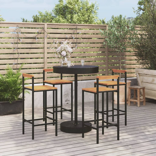 5 Piece Garden Bar Set Black Poly Rattan&Solid Wood Acacia - Giant Lobelia