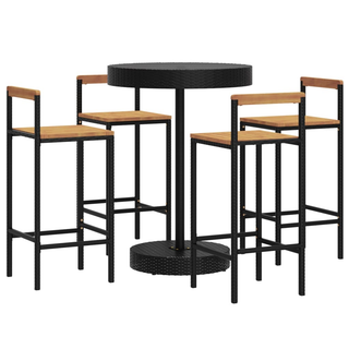 5 Piece Garden Bar Set Black Poly Rattan&Solid Wood Acacia - Giant Lobelia