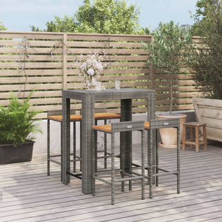 5 Piece Garden Bar Set Grey Poly Rattan&Solid Wood Acacia - Giant Lobelia