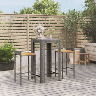 3 Piece Garden Bar Set Grey Poly Rattan&Solid Wood Acacia - Giant Lobelia