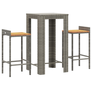 3 Piece Garden Bar Set Grey Poly Rattan&Solid Wood Acacia - Giant Lobelia