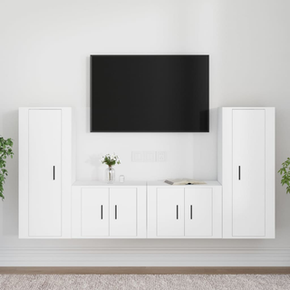 4 Piece TV Cabinet Set White Engineered Wood - Giant Lobelia