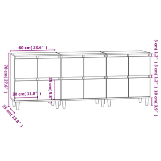 Sideboards 3 pcs High Gloss White 60x35x70 cm Engineered Wood - Giant Lobelia