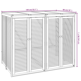 Double Garbage Bin Shed 140x89x117 cm Solid Wood Acacia - Giant Lobelia