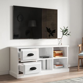 TV Cabinet High Gloss White 102x35.5x47.5 cm Engineered Wood - Giant Lobelia