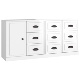 Sideboards 3 pcs High Gloss White Engineered Wood - Giant Lobelia