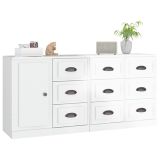 Sideboards 3 pcs High Gloss White Engineered Wood - Giant Lobelia