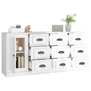 Sideboards 3 pcs High Gloss White Engineered Wood - Giant Lobelia