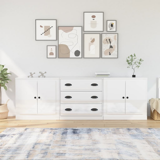 Sideboards 3 pcs High Gloss White Engineered Wood - Giant Lobelia