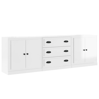 Sideboards 3 pcs High Gloss White Engineered Wood - Giant Lobelia