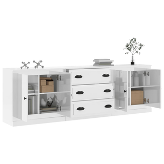 Sideboards 3 pcs High Gloss White Engineered Wood - Giant Lobelia