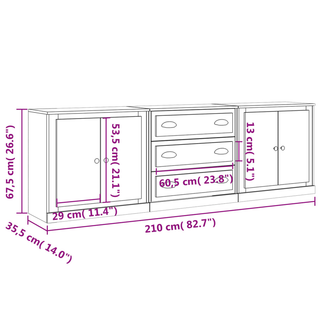 Sideboards 3 pcs High Gloss White Engineered Wood - Giant Lobelia