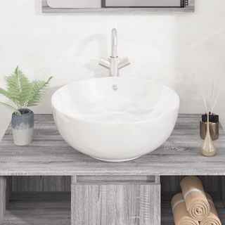 Wash Basin White 44x17 cm Ceramic Round - Giant Lobelia