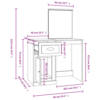 vidaXL Dressing Table with Mirror Sonoma Oak 90x50x132.5 cm Engineered Wood - Giant Lobelia